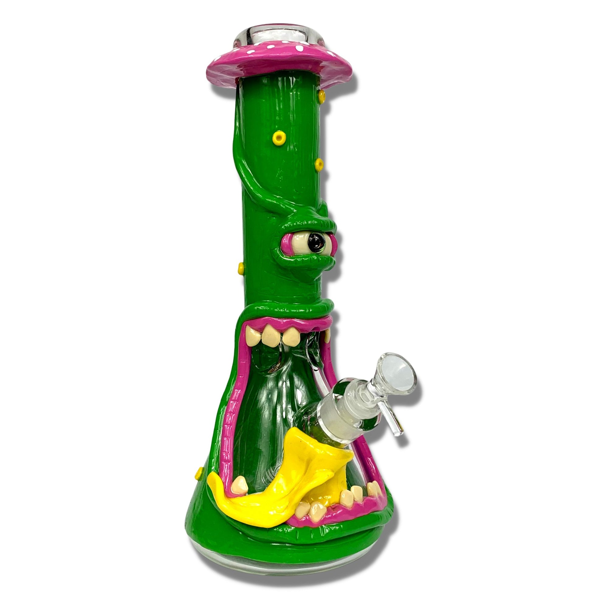 7mm 3D Green Mushroom Monster Beaker Bong 32cm - The Bong Baron