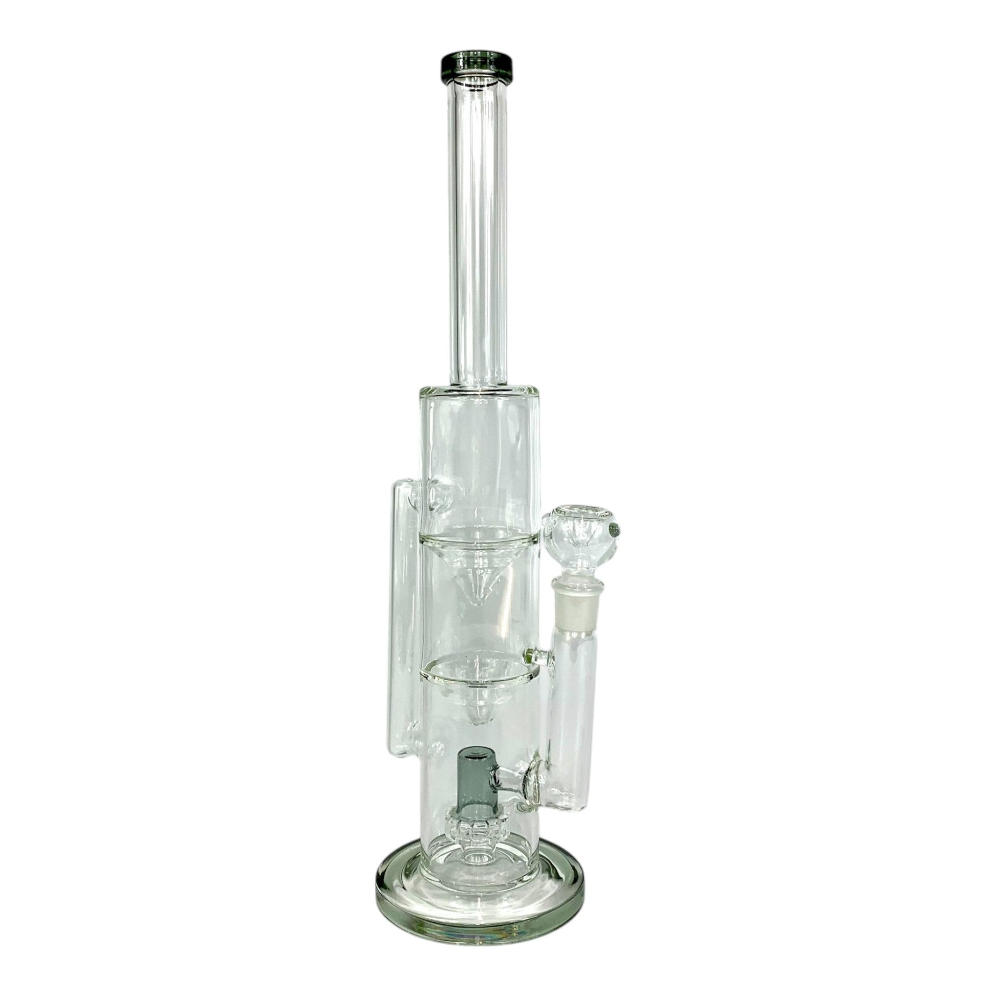 Double Funnel UFO Perc Recycler Bong 39cm Ash Green - The Bong Baron