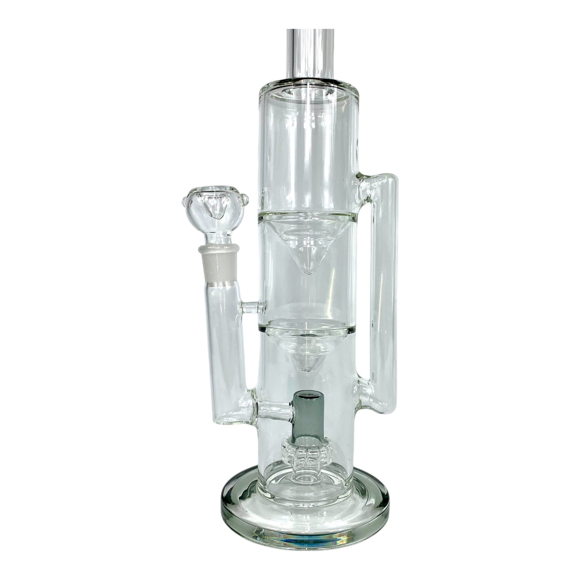 Double Funnel UFO Perc Recycler Bong 39cm Ash Green - The Bong Baron