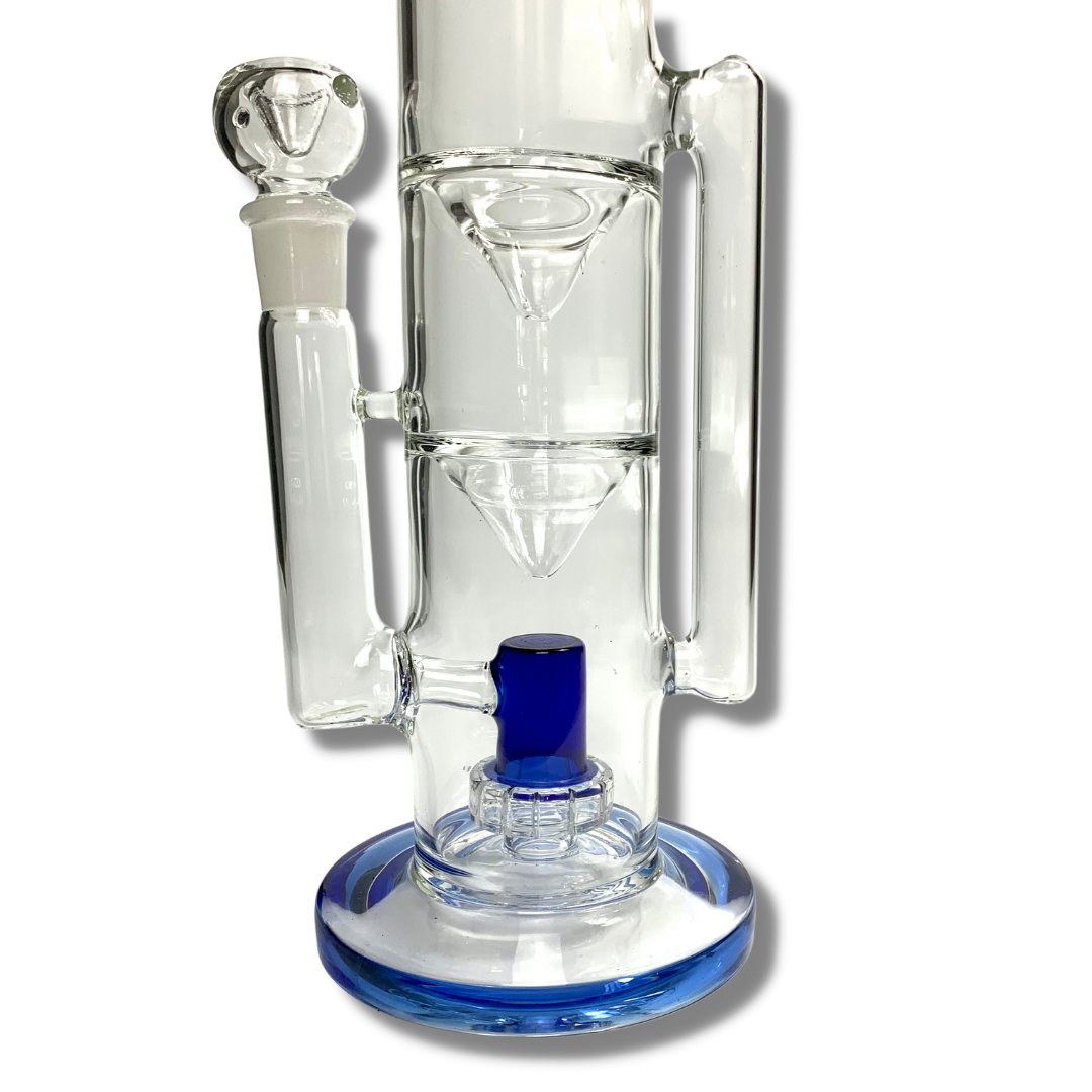 Double Funnel UFO Perc Recycler Bong 39cm Blue - The Bong Baron