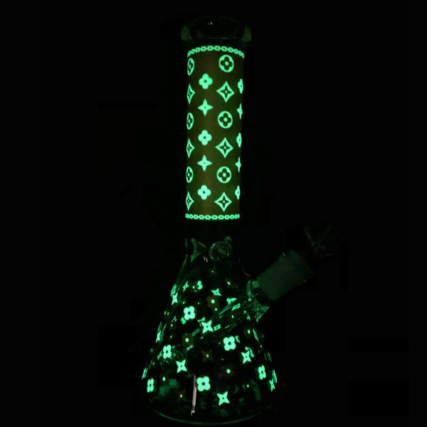 Glow in the Dark Black Louis Vuitton Beaker Bong 25cm - The Bong Baron