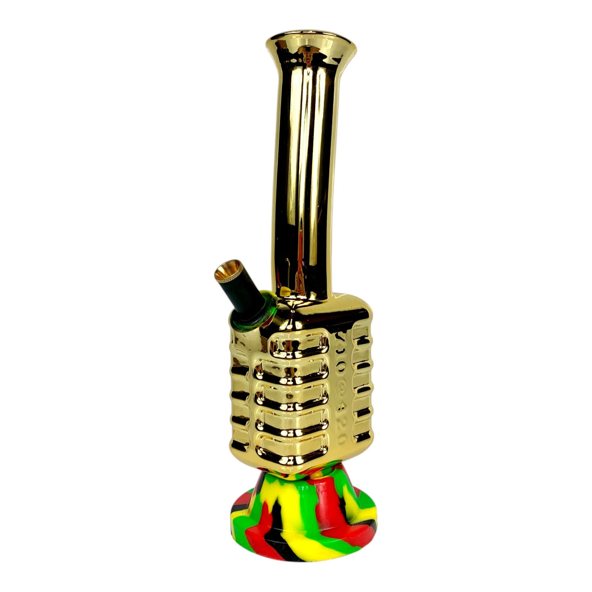 Golden Rasta Microphone Glass Bong 28cm - The Bong Baron