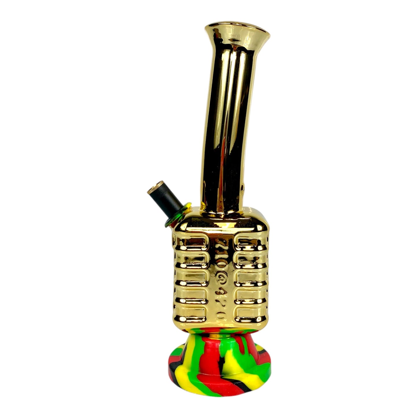 Golden Rasta Microphone Glass Bong 28cm - The Bong Baron