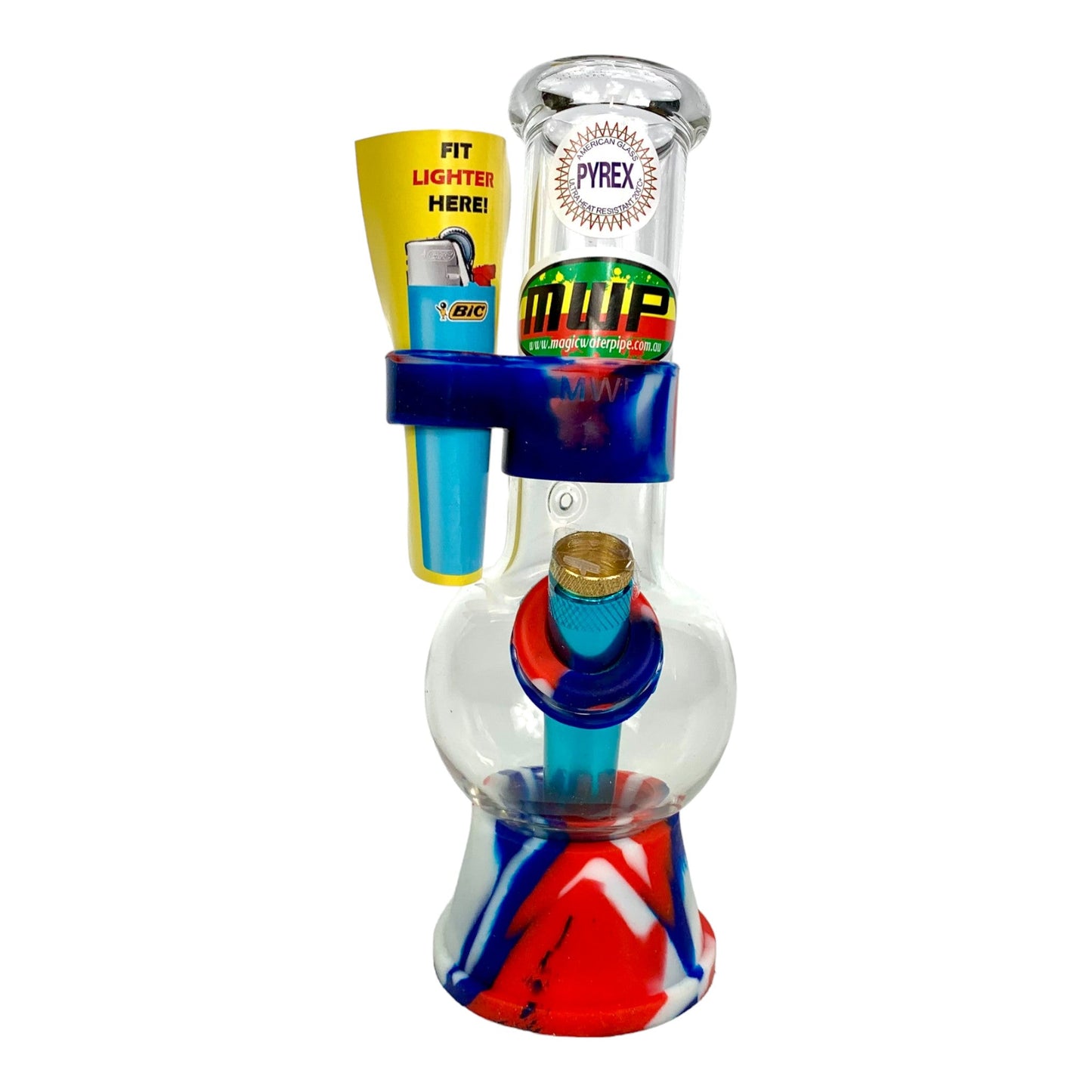 MWP Bubble Bong with lighter holder Blue 20cm - The Bong Baron