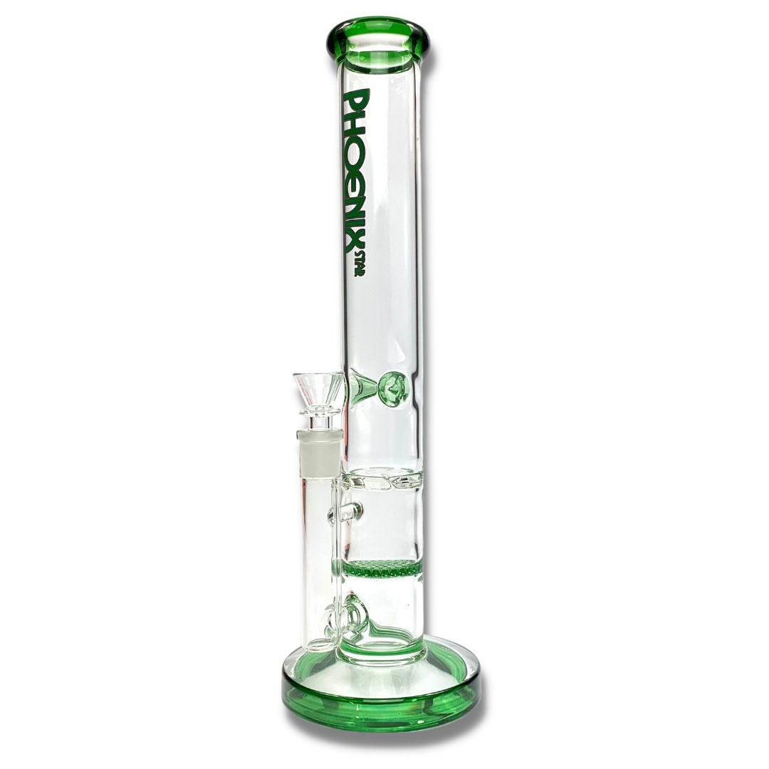 Phoenix Star Dual Perc Straight Shooter Bong 35cm Green - The Bong Baron