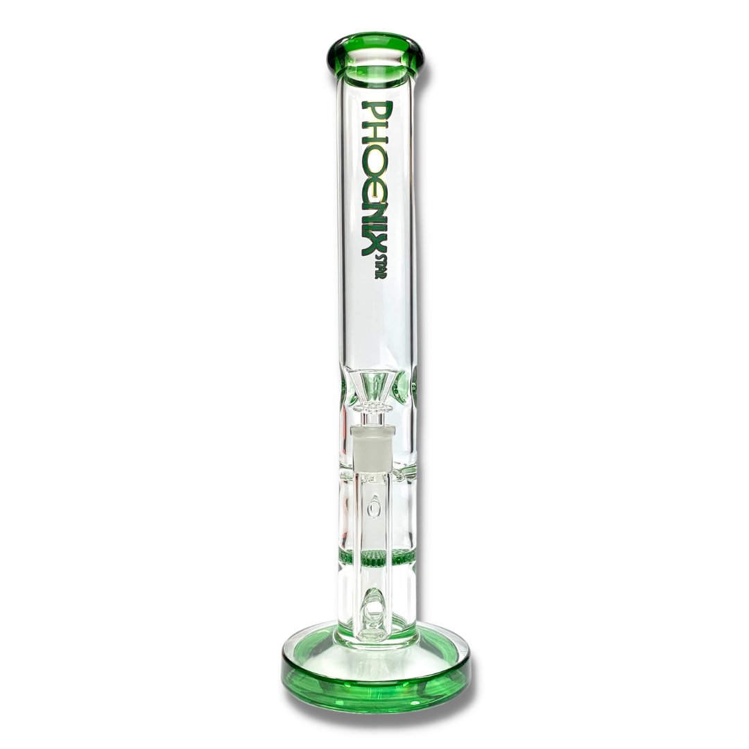 Phoenix Star Dual Perc Straight Shooter Bong 35cm Green - The Bong Baron