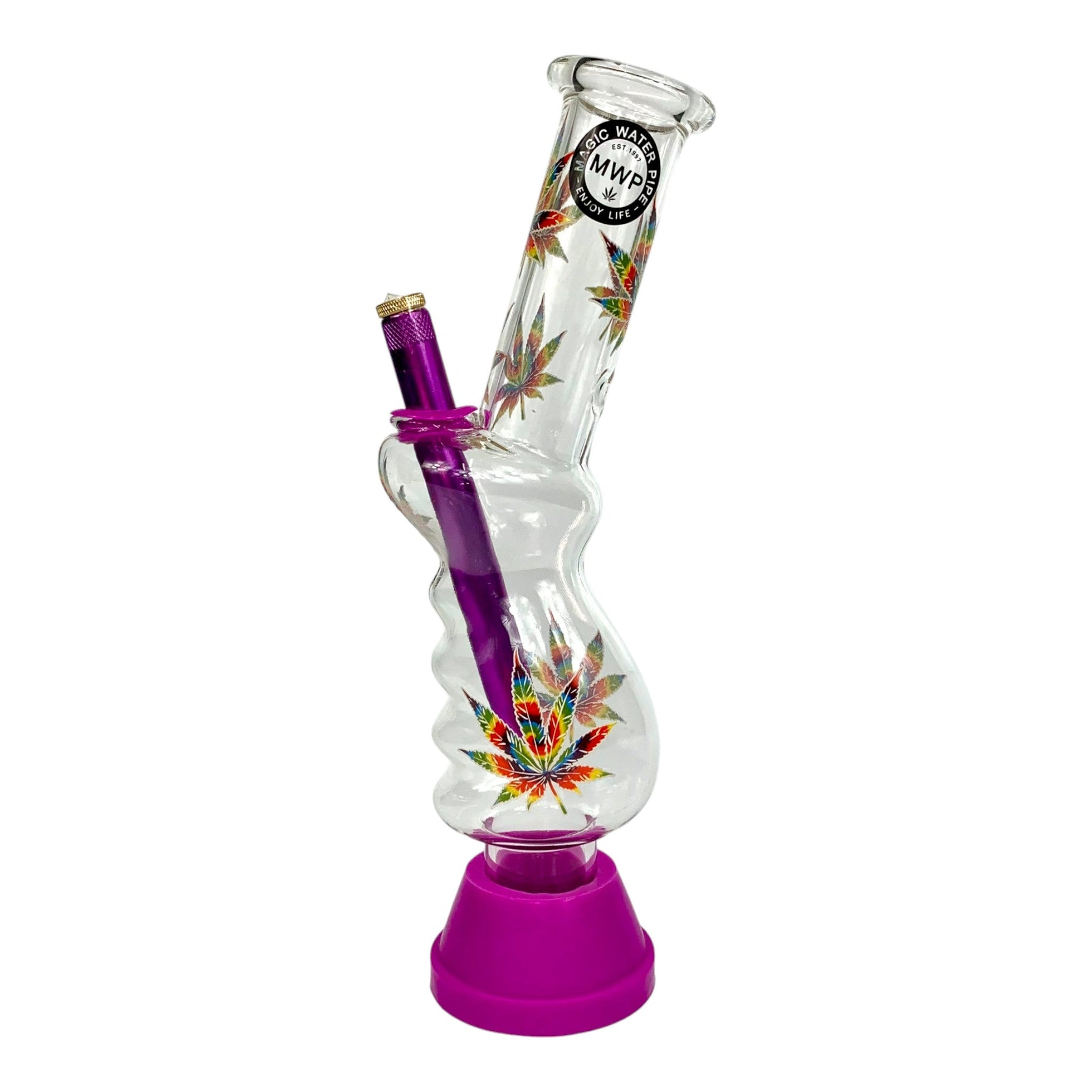 Rainbow Leaf Gripper Bong 30cm Pink - The Bong Baron