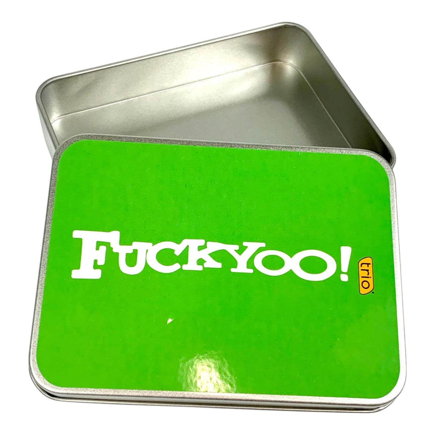 Stash Tin Green Fuck Yoo 11.5 x 8.5 x 2.5cm - The Bong Baron