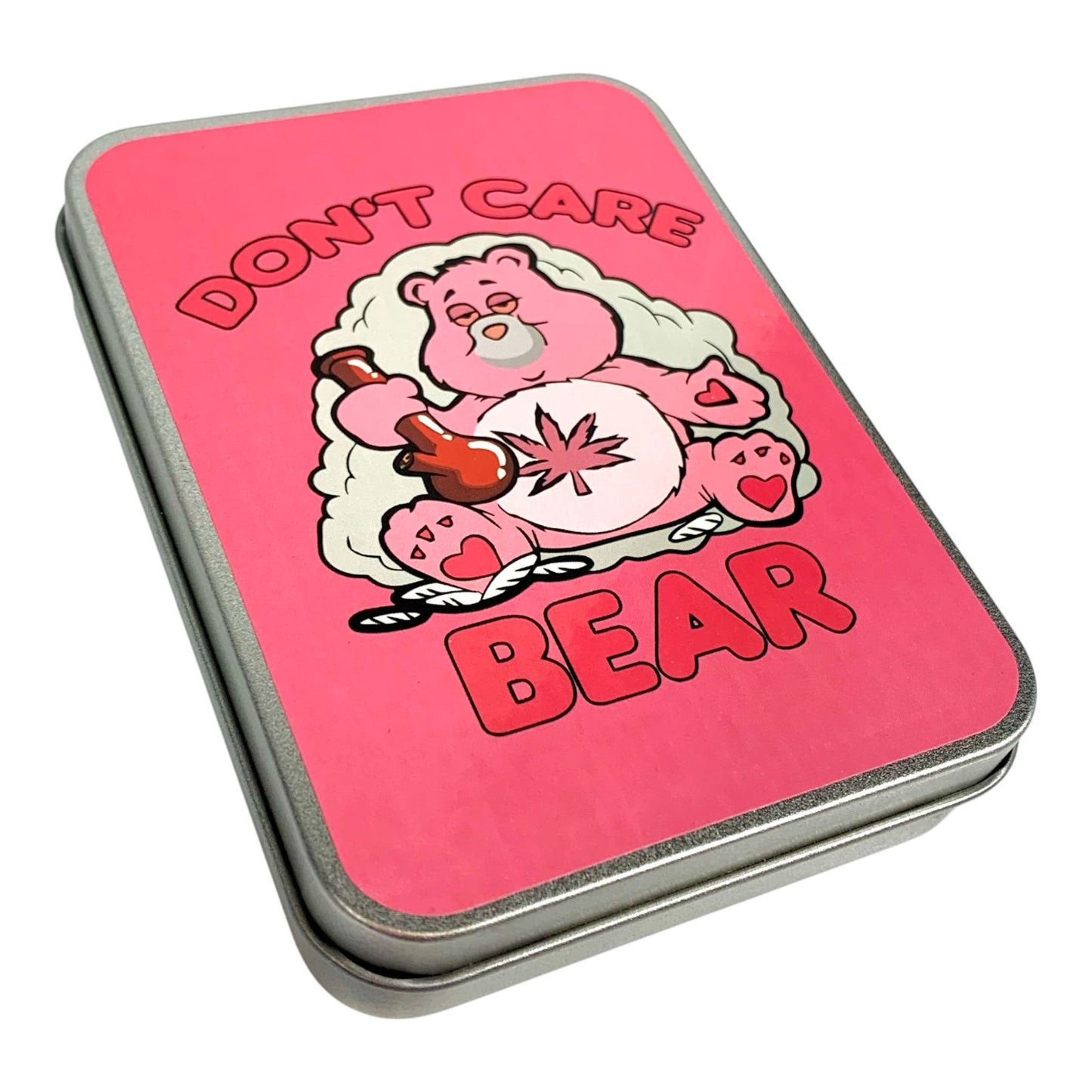 Stash Tin Pink Don't Care Bear 11.5 x 8.5 x 2.5cm - The Bong Baron