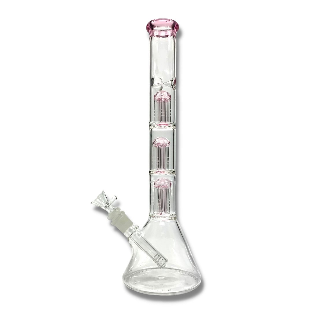 Triple Tree Percolator Pink Glass Beaker 36cm - The Bong Baron