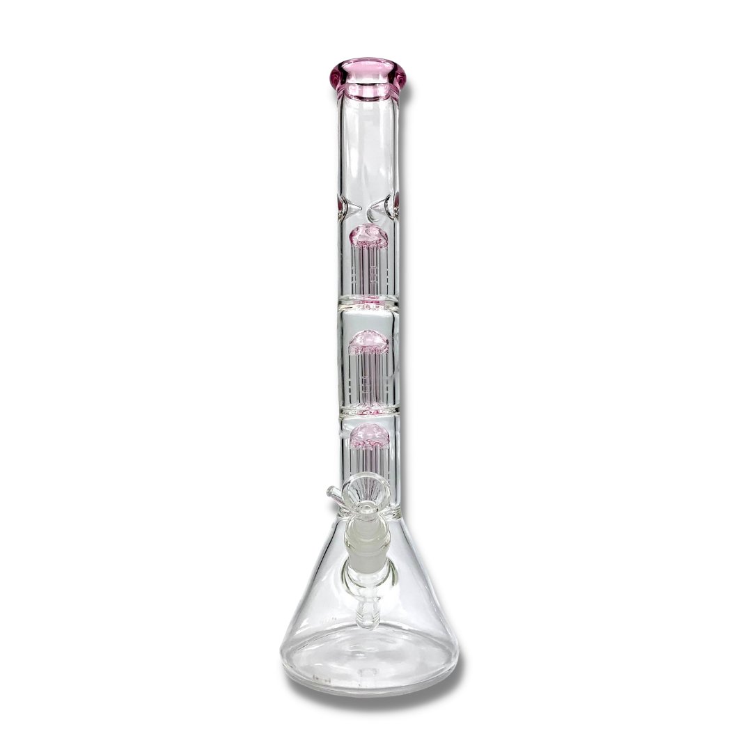 Triple Tree Percolator Pink Glass Beaker 36cm - The Bong Baron